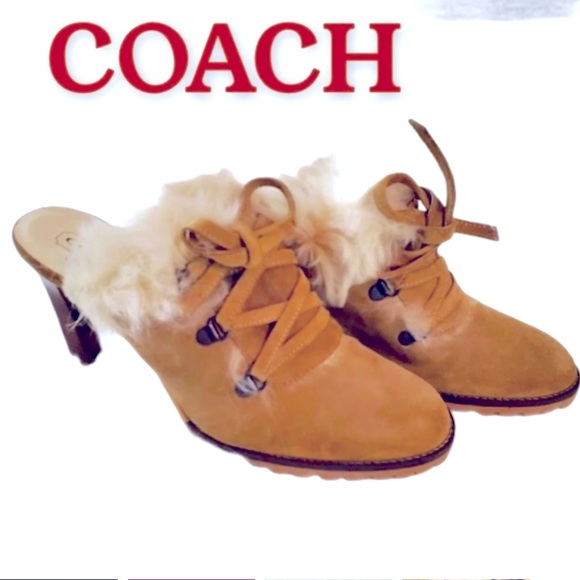 COACH Tan Suede Shearling Mules - Picture 8 of 8